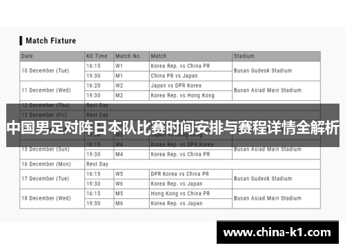 中国男足对阵日本队比赛时间安排与赛程详情全解析