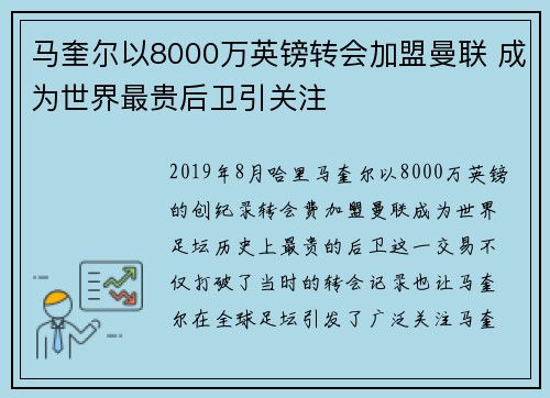 马奎尔以8000万英镑转会加盟曼联 成为世界最贵后卫引关注